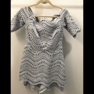 Crocheted blue off the shoulder quarter length top